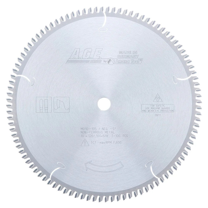 10" X 100T Non-Ferrous Blade, -5 Degree 5/8" Bore, TCG